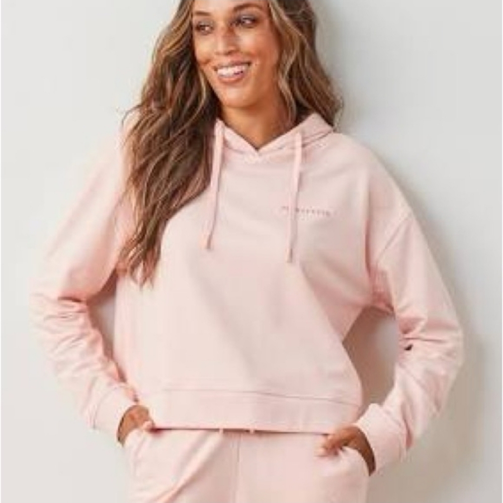 Print Fresh Pink Cropped Logo Hoodie Sweatshirt